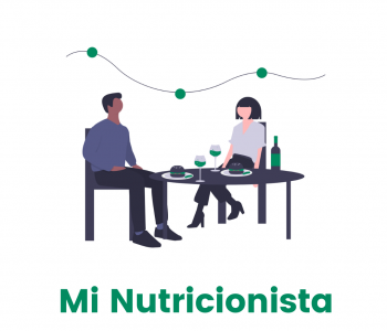 Dos personas cenando y el nombre del programa 