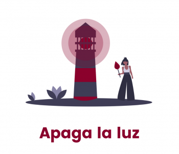 Nombre del programa con una chica y un faro