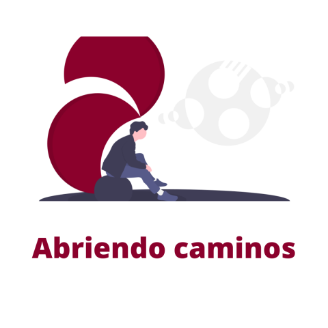 Chico sentado con el nombre y horario del programa