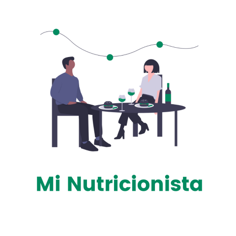 Dos personas cenando y el nombre del programa