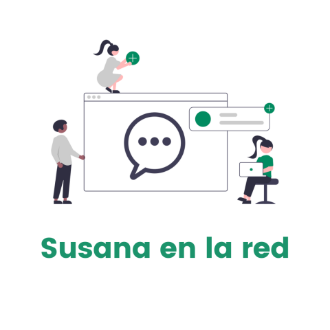 Dos chicas y un chico con una pantalla de ordenador y el nombre del programa