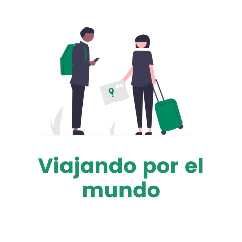 un chico con mochila y una chica con maleta y el nombre del programa