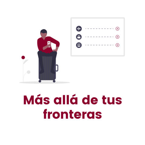 Nombre del programa más imagen de un chico sentado en una maleta
