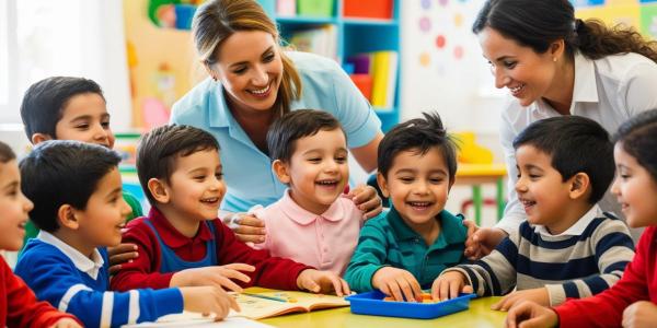 Grupo de niños en un aula en un taller didáctico